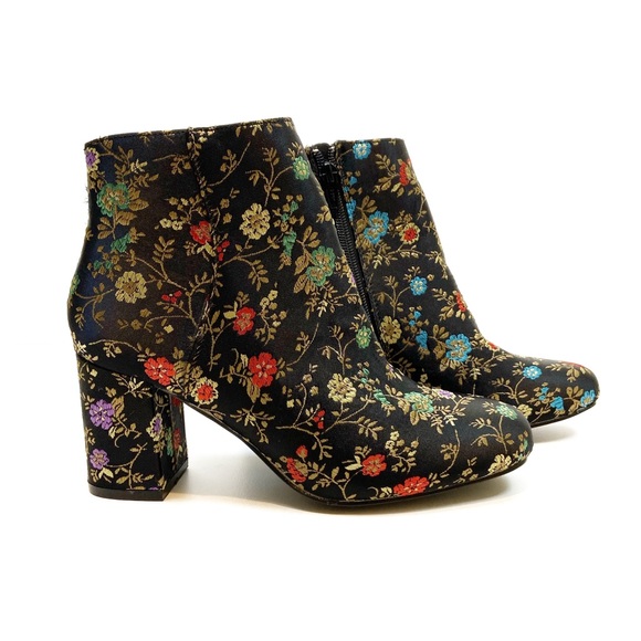 Diba Shoes - Diba Floral Print Satin Finish Ankle Boot Heel 6.5